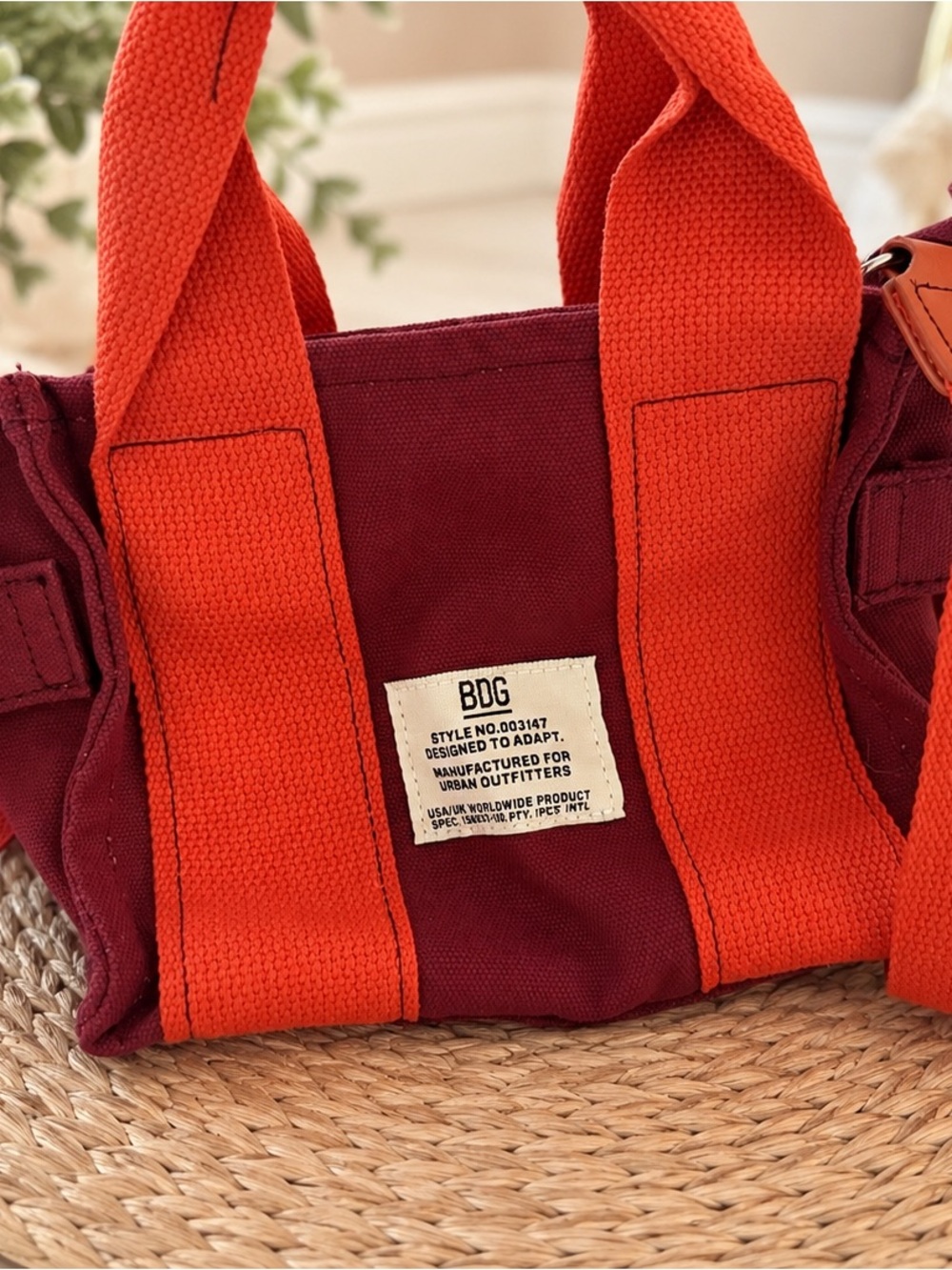BDG Two-Tone Canvas Mini Tote in Deep Red and Bright Orange